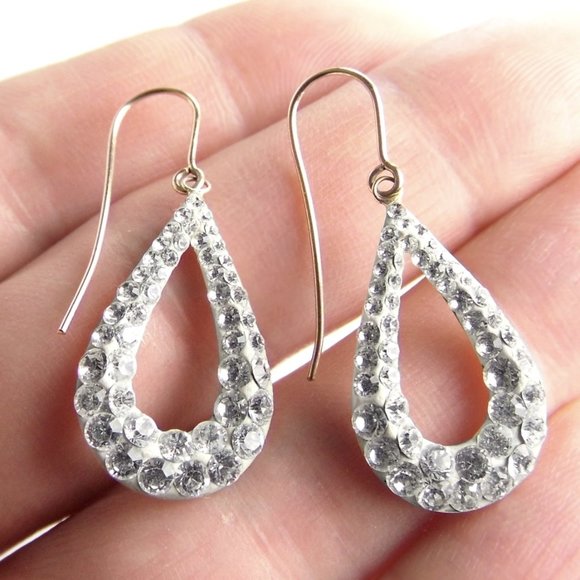 10K Yellow GOLD Drop Crystal Dangle EARRINGS - Picture 6 of 6